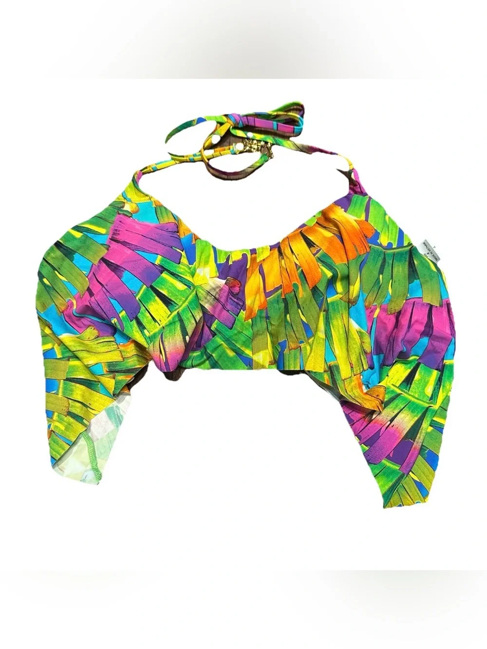 Trina Turk Multicolor Palm Print Bikini Top 4 Green, Pink, Yellow, Orange, Blue